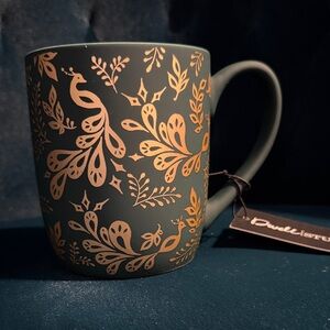 Dwell Studio soft touch Green Mug with Gold Peacock Design